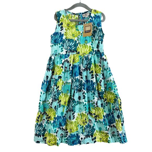 NWT Apsara Blue Green Dress Tie Waist Sleeveless Girls 10 - Picture 1 of 7